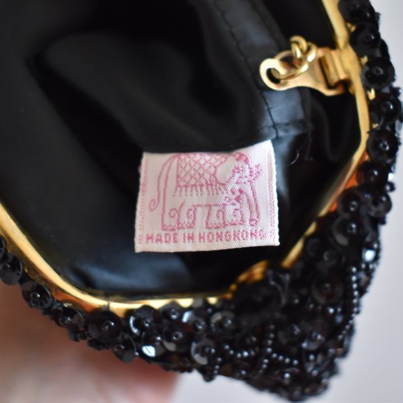 Handmade Vintage Black Beaded Small Purse - Picture 5 of 6